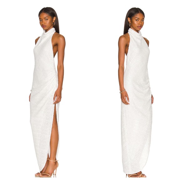 Amanda Uprichard REVOLVE Dress White Sequin Samba Maxi Halter S - Picture 9 of 9